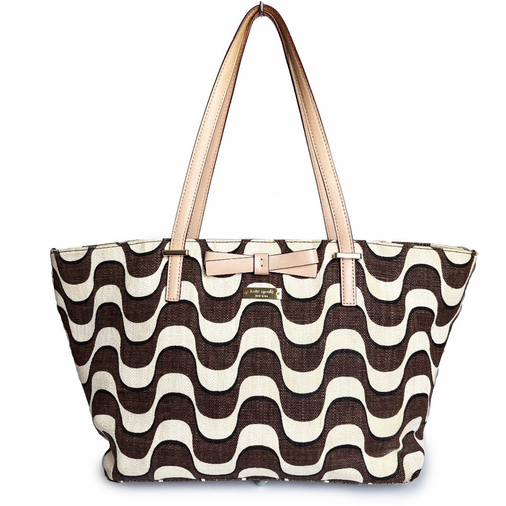Kate Spade Bag South Poplar Street Francis Tote Painterly Wave Brown White EUC